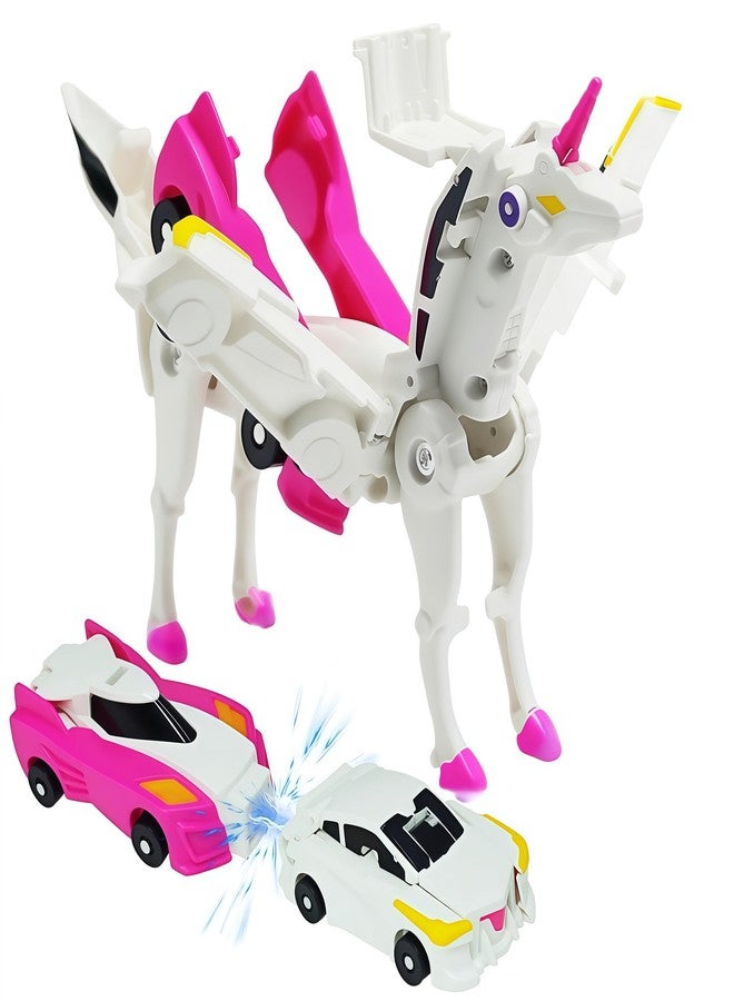 WIESSOC 2-in-1 Collision Transforming Unicorn Car Toy,Magnetic Cars Transform into Unicorn Toys for Kids Toddler Fun Deformation Car Robot Christmas Birthday Gift Toys for Boys Girl - Image 1